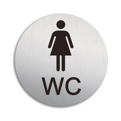 Produktbild von Schild Damen WC Türschild Toilettenschild Ø 100 mm Stärke 1 mm Aluminium Edelstahloptik selbstklebend