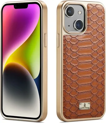 Zdjęcie produktu dla Dla iPhone 14 Plus Fierre Shann Python Texture Electroplatingpoliuretan Phone Case (Brown)