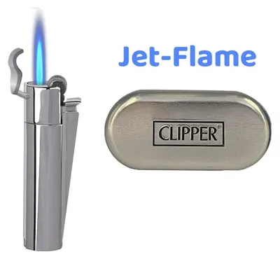 Produktbild von Clipper Metall Silver Reibradfeuerzeug mit Jet-Flamme in der Metallbox
