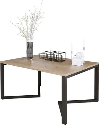 Produktbild von DESIGN MÖBEL Couchtisch MILO – Rechteckiger Wohnzimmertisch mit Ablage & Metallbeinen – Goldene Eiche, Industrial Stil