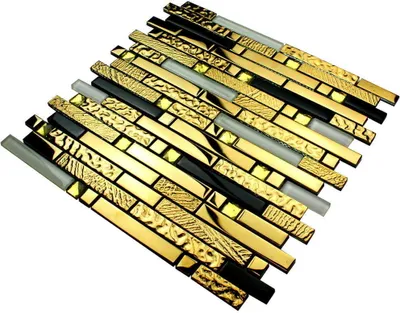 Produktbild von Goldene Wandfliese, goldenes Glasmosaik „GOLD CRYSTAL 4“, goldenes Kristallmosaik, moderne goldene Wandfliese