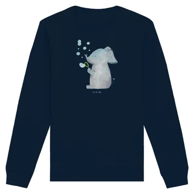 Produktbild von Mr. & Mrs. Panda Baumwoll Sweatshirt Elefant Seifenblasen Größe XS - French Navy - Geschenk, Pulli, Liebe, Sweater, Nachhaltiger Pullover, Liebesbeweis, Liebesspruch, Bio