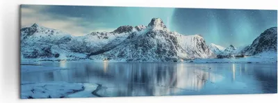 Produktbild von Bild auf Leinwand - Leinwandbild - Einteilig - Morgendämmerung Polar Berge - 160x50cm - Wand Bild - Wanddeko - Wandbilder - Leinwanddruck - Bilder - Wanddekoration - Leinwand bilder - AB160x50-4196