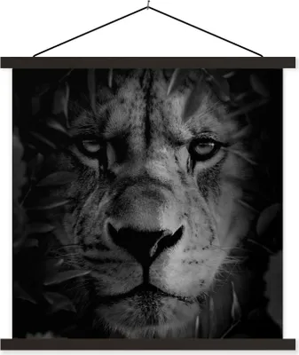 Produktbild von MuchoWow® Textilposter Tiere - Löwe - Natur - Schwarz - Weiß 40x40 cm mit schwarzem Rahmen - Fotos