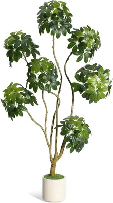 Produktbild von Künstlicher Schefflera Regenschirmbaum - Tropischer Bodenbaum im Topf - 210 cm hoch - PE Kunstpflanze für Innen- und Außendeko - Grün