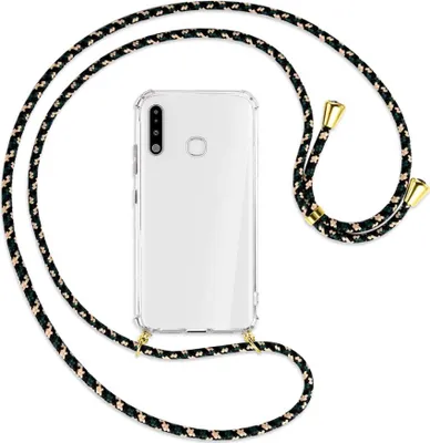 Produktbild von Handykette Backcover-Schutzhülle mit Band (Metall goldfarben) für Samsung Galaxy A70e - camouflage