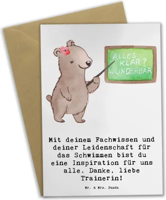 Produktbild von Mr. & Mrs. Panda Grußkarte Schwimmen Trainerin Inspiration - Weiß - Geschenk, Schwimmer, Sportart, weihnachtskarten, Schwimmtraining, Grußkarten, einladungskarten