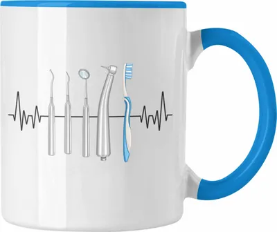 Produktbild von Trendation - Zahnarzt Herzschlag Tasse Geschenk für Zahnmedizin Zahnarzthelferin Zahnärztin Hobby Geschenkidee (Blau)