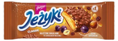 Produktbild von Goplana Jezyki classic Teegebäck mit Puffreis, Haselnüssen, Rosinen in Milchschokolade