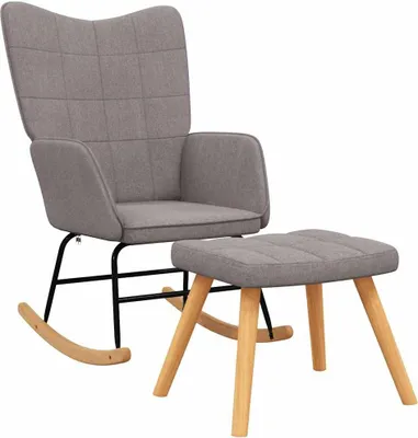 A gray rocking chair and ottoman set on a white background.
