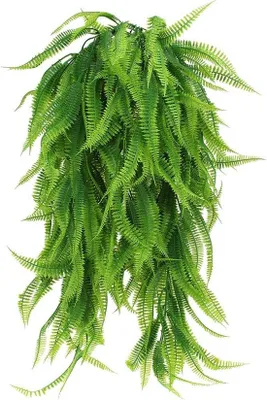 Produktbild von Unyqoos® Künstliche Hängepflanze 2er-Set, 80 cm – Boston-Farn-Optik, grüne Kunststoffblätter & Metalldraht-Stängel, pflegefrei für Wand, Balkon, Büro