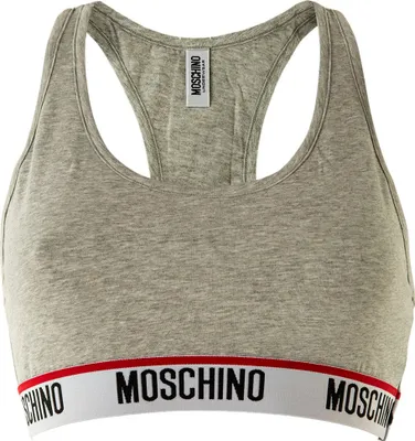 Produktbild von MOSCHINO Damen Bustier - Bra, Sport-BH, Racerback, Baumwolle Stretch, einfarbig Grau XS