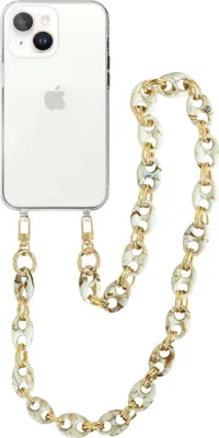 Produktbild von Marble Creme Transparant Cord Hülle - Long Cord  - Kompatibel mit iPhone 15 Plus