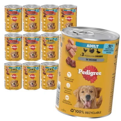 Zdjęcie produktu dla Pedigree Adult 12x400g Mokra Karma Pełnoporcjowa Dla Dorosłych Psów Mix 2 Smaków w Musie