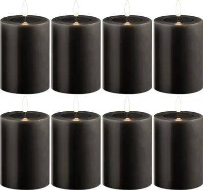 Produktbild von 8 Pack kleine LED Stumpenkerze mit Timer grau - 7,5cm ø 10cm Höhe - 2 AA Batterien nötig LED Echtwachskerze mit Flackereffekt flammenlose Stumpenkerze - LED Kerze schmal Weihnachtsbeleuchtung