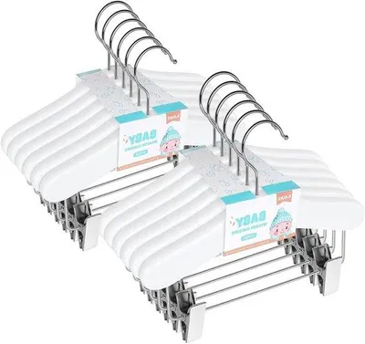 Produktbild von Holzkleiderbügel mit Klemmen 25cm weiß robust