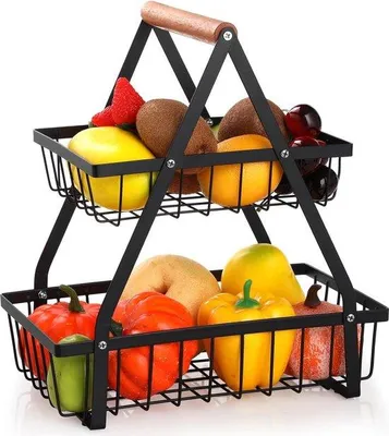 Produktbild von Schwarze 2-stöckige Metall-Fruchtschale für Küche