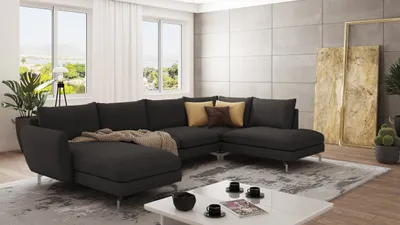 Produktbild von S-STYLE MÖBEL - Lisa Wohnlandschaft mit Metall Füßen aus Graphit Luxusmicrofaser - Ottomane links, B/T/H: 336 cm/ 200 cm/ 87 cm
