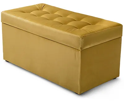 Obrázok produktu pre MG Design, žltý taburet s úložným priestorom, 45x90 cm - úložný priestor 100 litrov, nosnosť do 300 kg, okamžite pripravený na použitie, ľahko udržiavateľný, vhodný do obývačky a predsiene