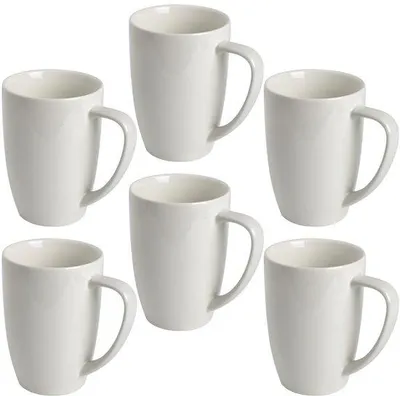 Immagine prodotto di Set di tazze in porcellana, 340 ml, per tè, latte macchiato, caffè moka, cioccolata calda, bianco, 6 pezzi