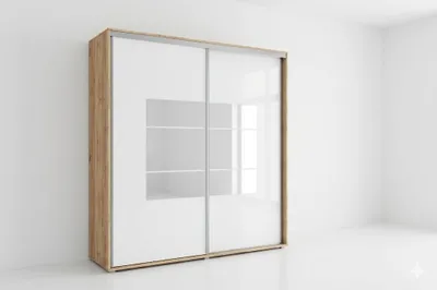 Zdjęcie produktu dla Szafa A2 biała/craft złoty z 2 drzwiami przesuwnymi, z lustrem – 175 x 62 x 215 cm