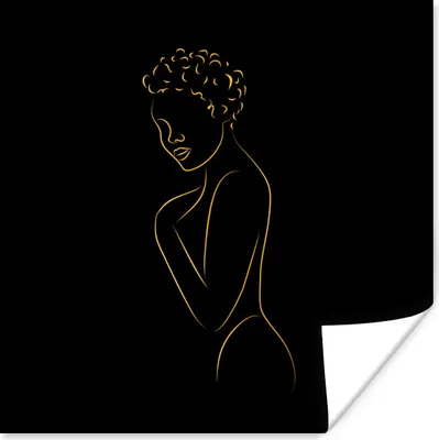 Produktbild von MuchoWow® Poster Frau - Schwarz - Gold - Strichzeichnung 30x30 cm - Wandposter - Printing