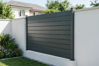 Produktbild von Aluminiumzaun Lamellen 2m VANO Höhe 150cm Grau
