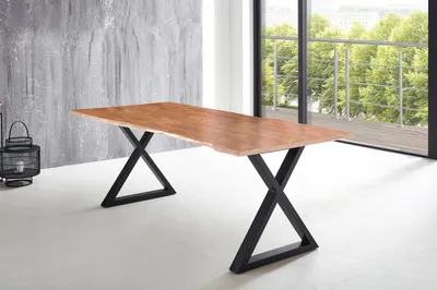 Produktbild von Möbelretoure Esstisch Baumkante massiv Akazie natur 220 x 100 X-Gestell schwarz LUBIN