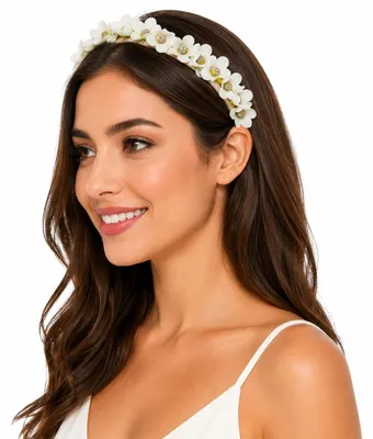 Produktbild von Blumen Haarreif "Elfe" - Schmaler Blütenkranz | Weiß