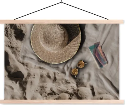 Produktbild von MuchoWow® Textilposter Strandtuch - Strand - Sommer 120x80 cm mit holzfarbenen Rahmen - Aufhängeset
