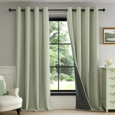 Immagine prodotto di Tende oscuranti geometriche verdi Unyqoos®, set da 2, 175 x 140 cm (altezza x larghezza), con passanti, 100% oscuranti, tessuto a tre strati