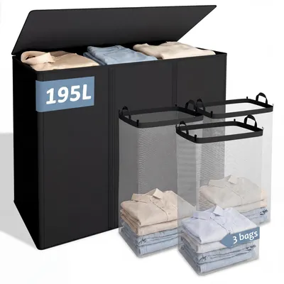 Faltbare Wäschebox 50 l, Oxford-Stoff, mit Innenbeutel, Schwarz