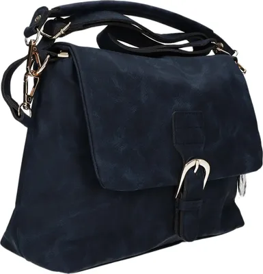 Produktbild von Abendtasche Überschlagtasche T5448-B-NA aus glattem Kunstleder, Blau, mit abnehmbarem Schulterriemen