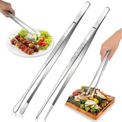 Produktbild von Ibenzoa® Kochpinzetten-Set, 2 Stück 30,5 cm, rostfreier Edelstahl, feine Spitze – Küchenpinzette für Kochen & Grillen
