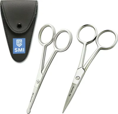 Produktbild von SMI Haarschere 2 Stück Nasenschere Bartschere Nasenhaarschere Schnurrbartschere, (2-tlg), mit Etui