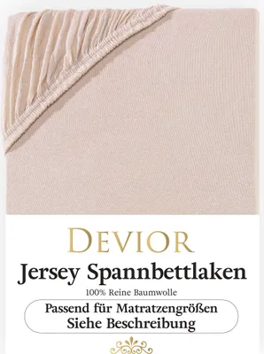 Produktbild von Devior Jersey Spannbettlaken 90x200cm - 100x200cm beige Bettlaken 100% Baumwolle bis 22cm Matratzenhöhe Gummizug