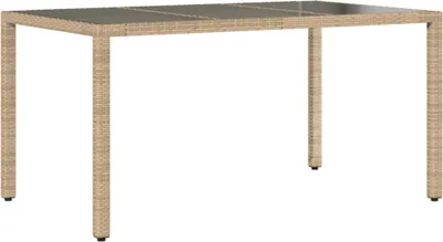 Produktbild von vidaXL Gartentisch mit Glasplatte Beige 150x90x75 cm Poly Rattan
