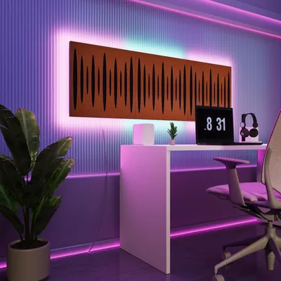 Immagine prodotto di Set da 3 pannelli acustici a LED con RGB Glow per Echo Control | Pannelli fonoassorbenti con retroilluminazione | 3x PULSAR - Grouped | Ciliegio