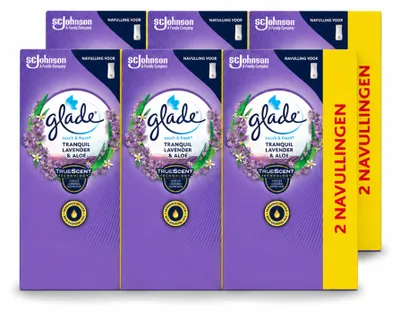 Obrázok produktu pre 6 kusov náplne Glade Touch & Fresh – Upokojujúca vôňa levandule a aloe – 10 ml – výhodný balík