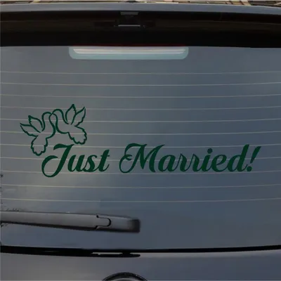 Produktbild von Heckscheibenaufkleber Just Married Tauben Liebe Hochzeit 55x16,5 cm Dunkelgrün Auto Aufkleber Sticker