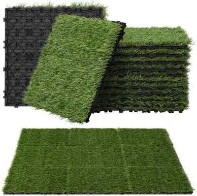 Immagine prodotto di Piastrelle in erba sintetica Izrielar 30x30 cm 44 pezzi (4 m²) – Piastrelle a incastro Piastrelle per terrazze Piastrelle per balconi con sistema di drenaggio e incastro