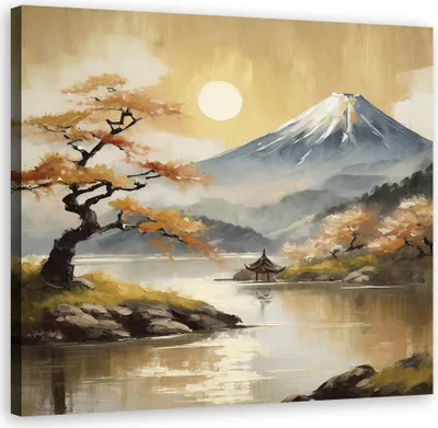 Obrázok produktu pre Obraz na plátne Krajina Príroda Hory Japonsko 30x30 Feeby Béžová obraz na stenu pripravené na zavesenie