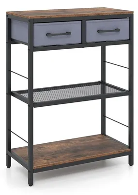 Produktbild von KOMFOTTEU Flurtisch, Konsolentisch mit offenen Regalen & 2 Stoffschubladen, schmaler Sofatisch mit Metallmetall, Beistelltisch für Flur, Wohnzimmer & hinter dem Sofa, 60 x 30 x 81 cm