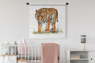 Produktbild von MuchoWow® Wandteppich Wandbehang Tiger - Augen - Gras 90x90 cm Tapisserie Dekoration Wandtuch - Wandaufhänger