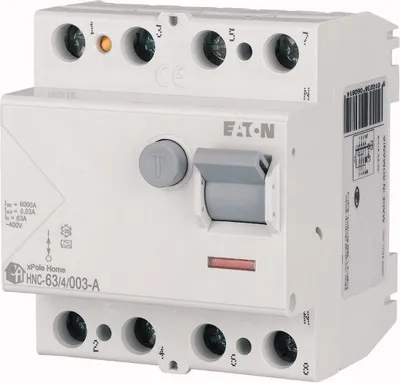 Obrázek produktu pro Zbytkový proudový jistič Eaton 4P 63A 0,03A typ AC xPole Home HNC-63/4/003 194695