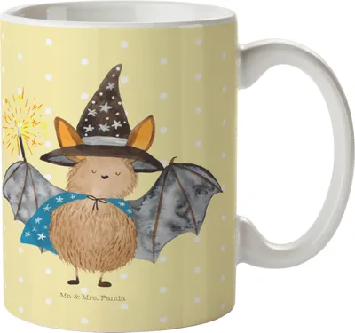 Produktbild von Mr. & Mrs. Panda Kindertasse Fledermaus Zauberer - Gelb Pastell - Geschenk, Outdoor Becher, Frauen, Trinklernbecher, Haferl, Fledermäuse, Reinsteigern, Magier, Pott