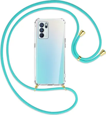 Produktbild von Handykette Backcover-Schutzhülle mit Band (Metall goldfarben) für Oppo Reno6 Pro Plus 5G (PENM00) - türkis
