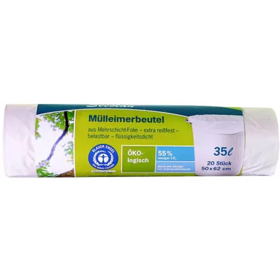 Produktbild von inapa Secolan Müllbeutel/Müllsack 35l – extra reißfest wasserdicht 100% recyclingfähig – 1 Rolle/20 Stück