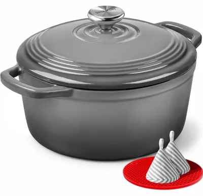Imagen del producto de Olla de hierro fundido esmaltada Overmont, apta para horno, con tapa (26 cm)