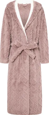 Produktbild von Winternachthemd für Paare, dicker Flanell, warm, verstellbarer Schnürgürtel, einfarbig, gedrehte Textur, Taschen, gute Wasseraufnahme, Damen-Homewear, Spa-Hotel-Bademantel